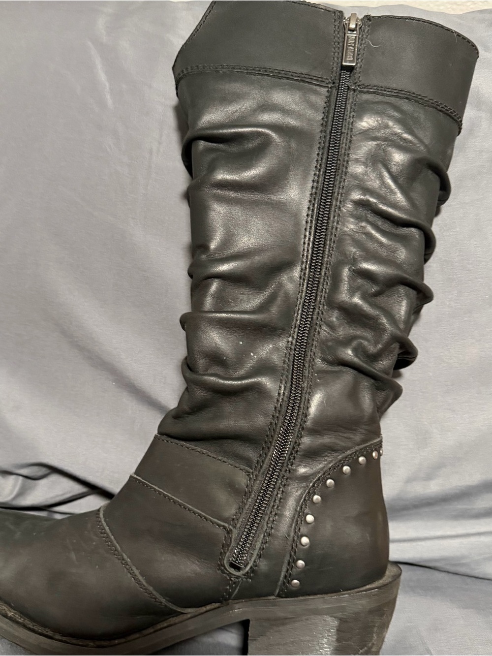 Harley-Davidson Black Leather Mid-Calf Heeled Riding Boots - Picture 3 of 3